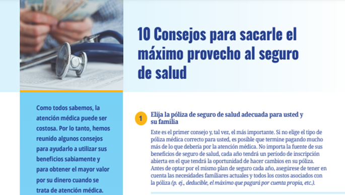 10 Consejos para sacarle el máximo provecho al seguro de salud Hoja de consejos