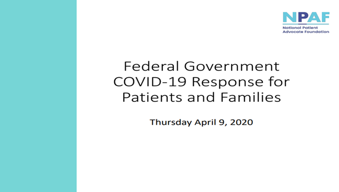 Federal Government COVID-19 Crisis Response to Support Patients and Families